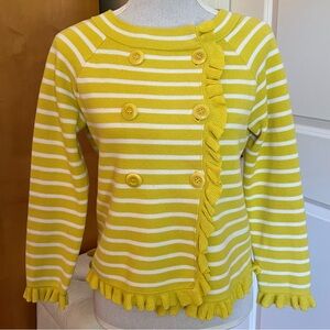 J Crew Katie Cotton Doubleknit Lady Sweater in Citron yellow and white stripe